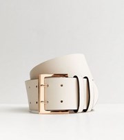 New Look Cream Leather-Look Square Buckle Waist Belt